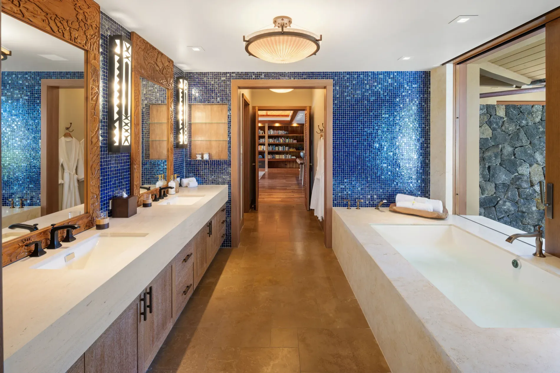 Blue mosaic wall goes hard. not sure if too much or perfect.