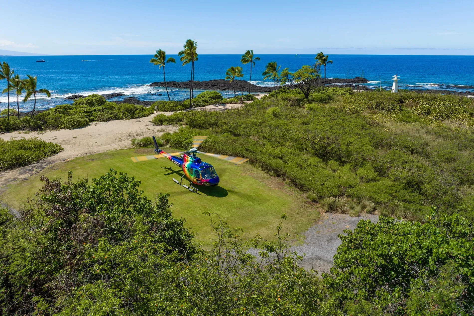 Okay, helicopter on a backyard helipad — I mean, cool, maybe too much?