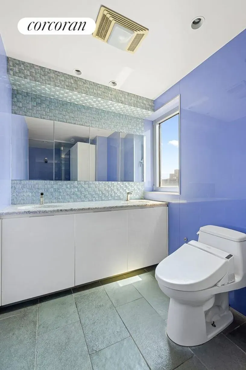 Not sure about this combo — electric blue plus mirrors. Kinda nightclub vibes.