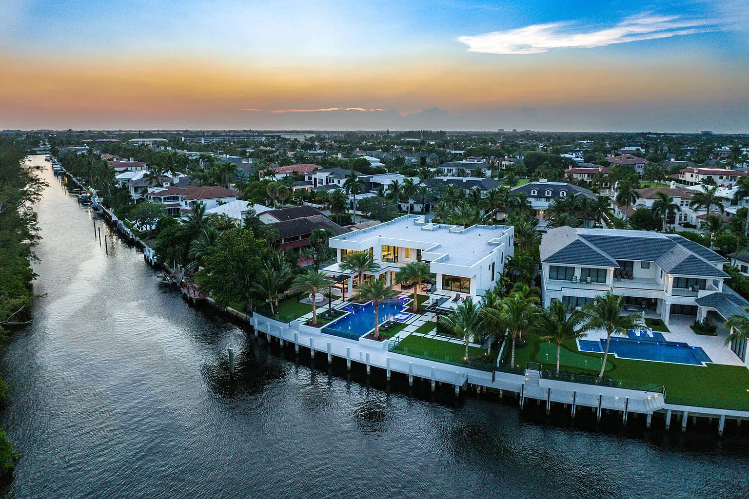 Waterfront facade is pure white and glass. Kinda gallery vibes, in a good way.