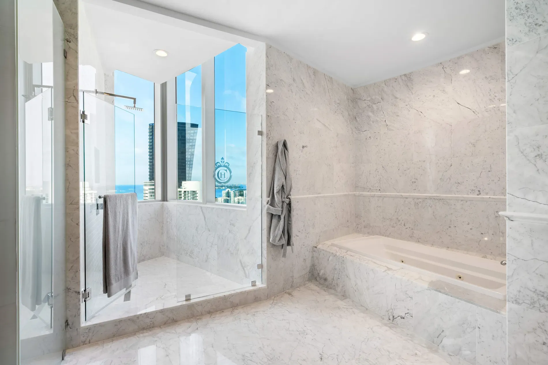 Glass shower a museum case. Anyone else fear fingerprints?