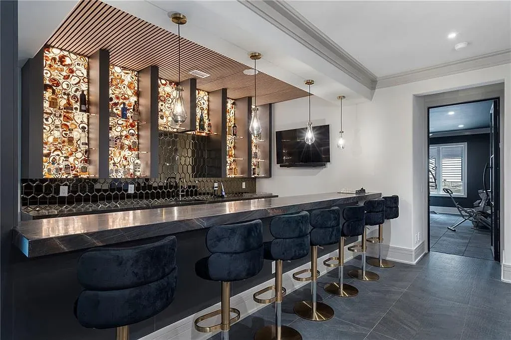 Blue velvet stools with gold bases. I mean, glam city, but kinda fun.