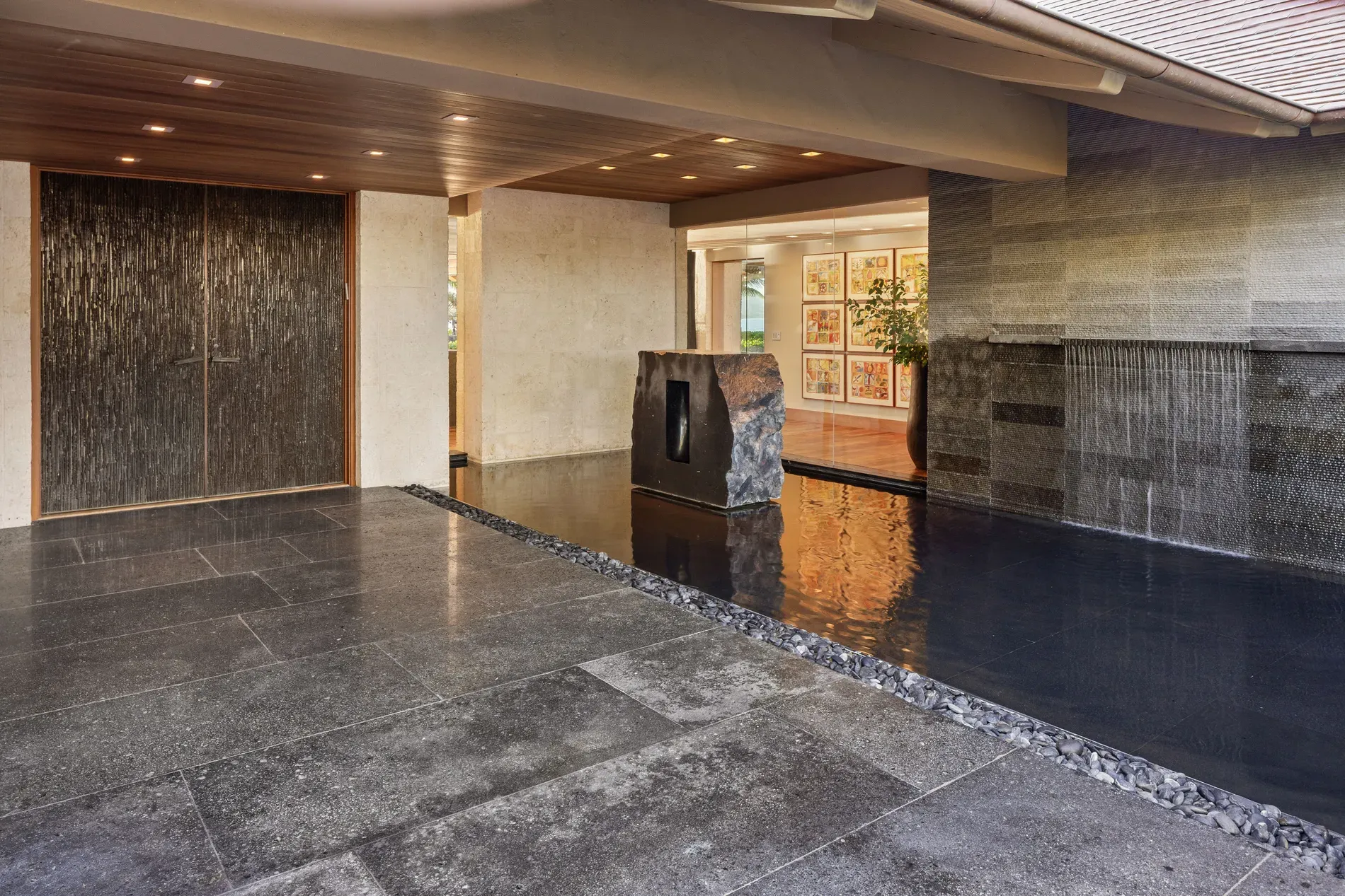 Entry runs dark stone underfoot. why do I love this so much?