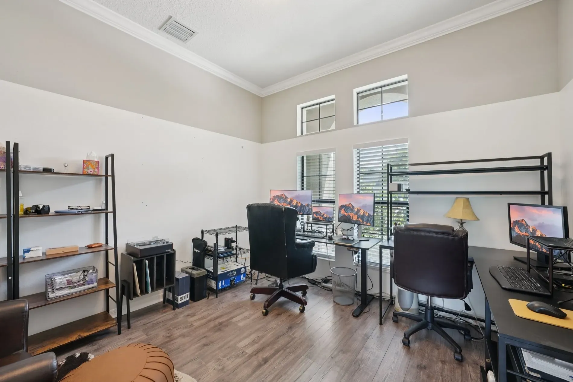 Here's the office — earthy tones, clean desk. Feels productive, not sterile.