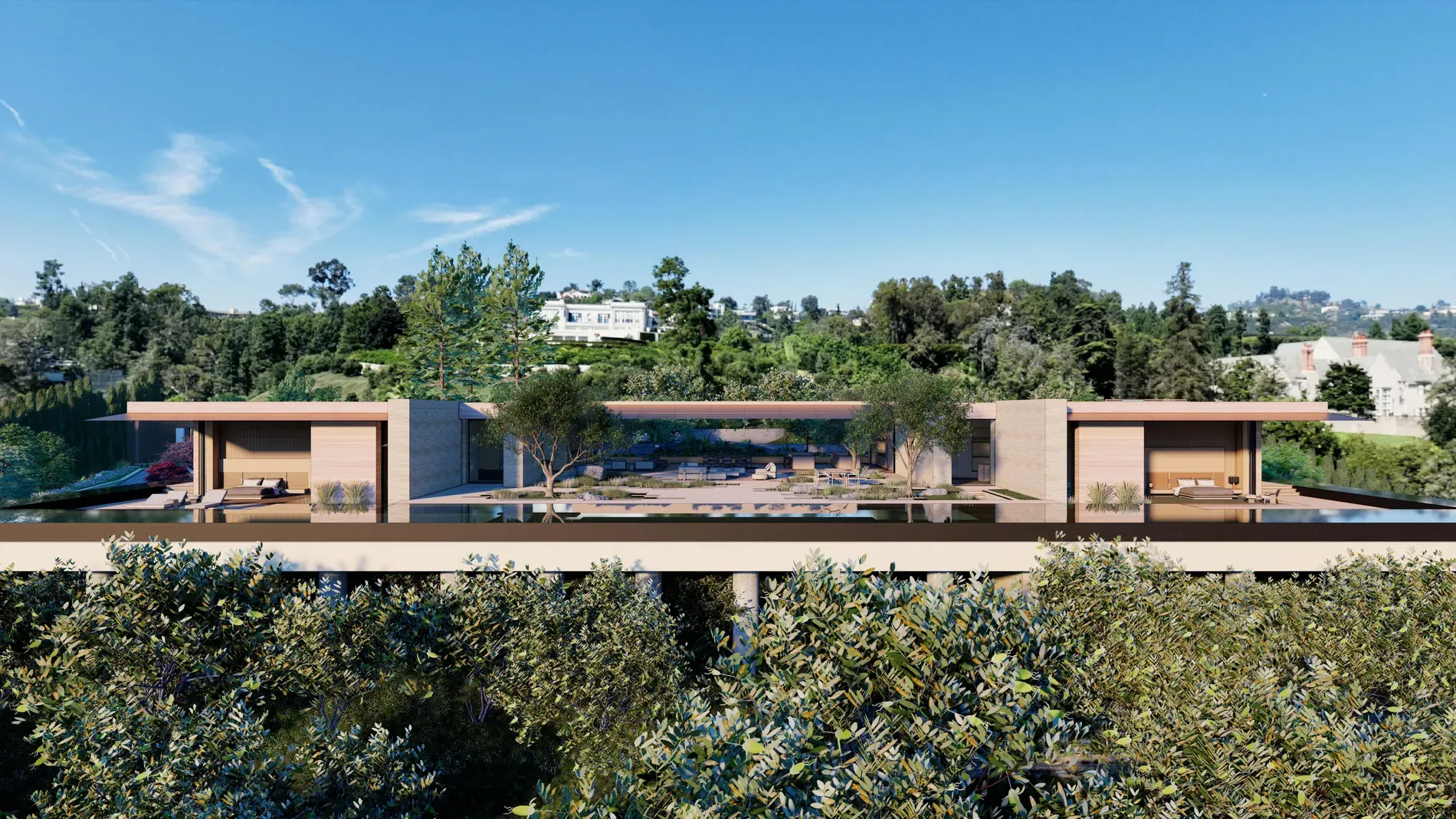 Here's the living area — from this angle, glass walls turn the garden into wallpaper.