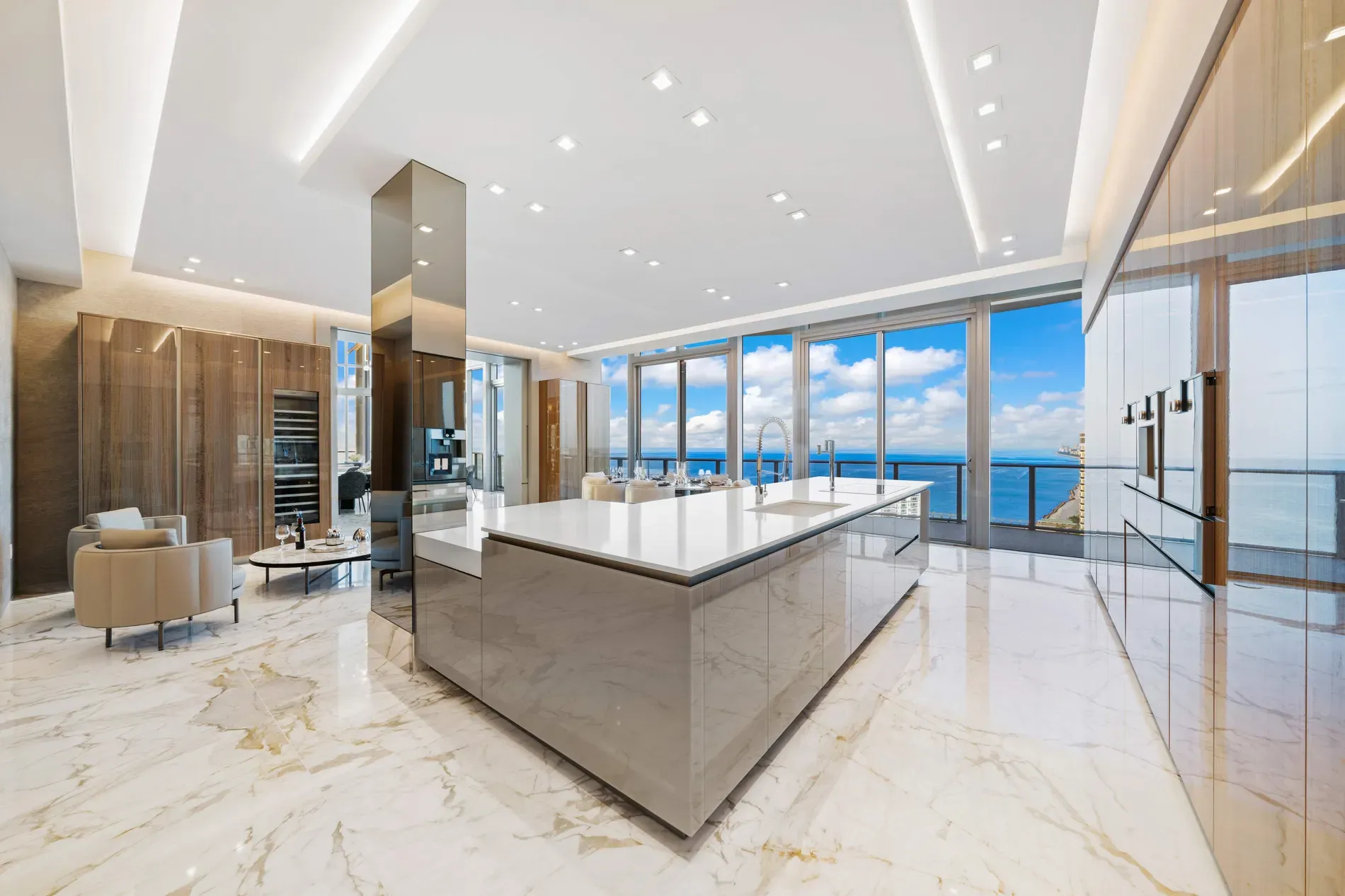 Here's the kitchen—marble runway with crazy views doing most of the work.
