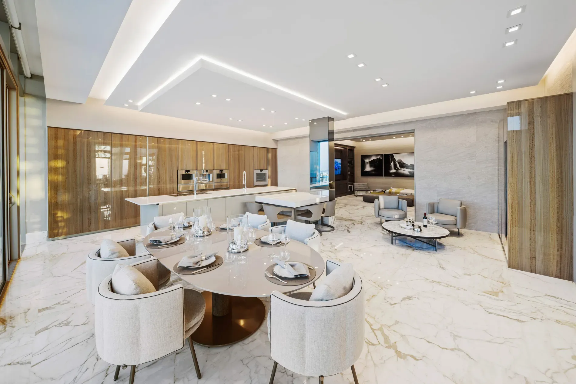 Open space. marble floors, wood walls. Nice balance—anyone else think it’s slick?