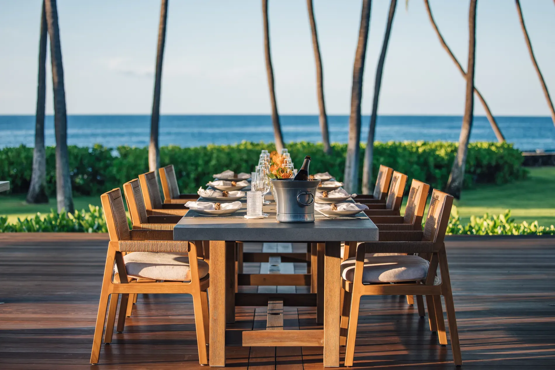 Back outside, long table on the deck. breezy dinners incoming.