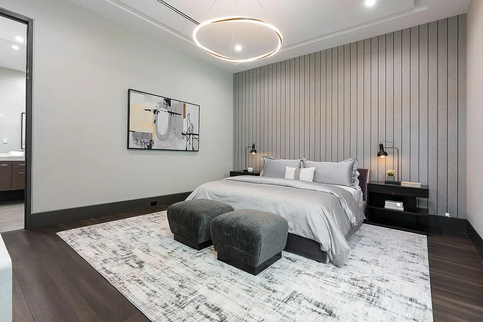 Bedroom slat wall is calm. Not sure about the beige-on-beige.