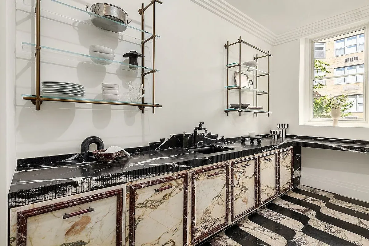 Kitchen flex. black marble with gold veining. Gorgeous, maybe high-maintenance?