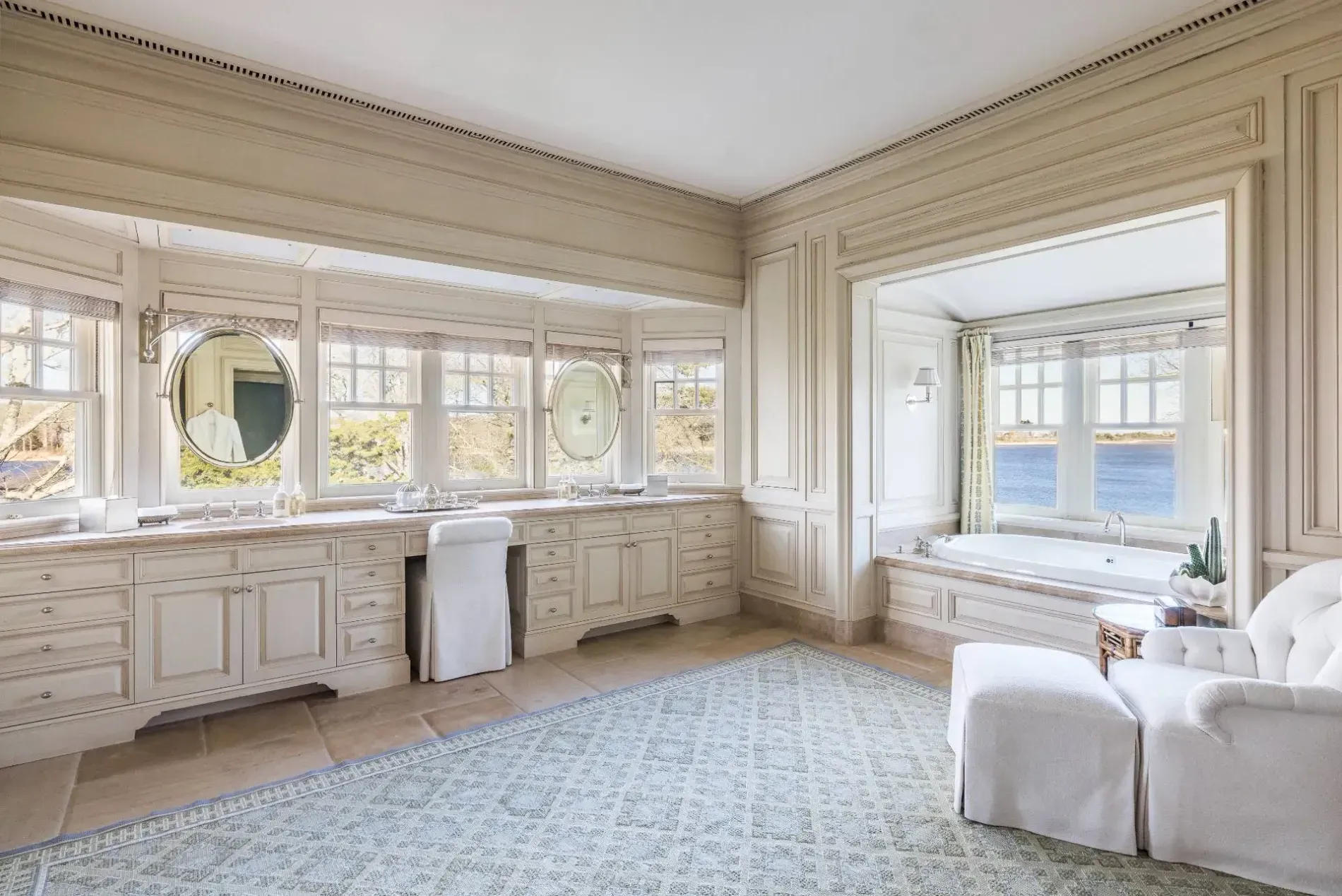 Tub with those giant windows on the water. Privacy glass? Curtains? Anyone?