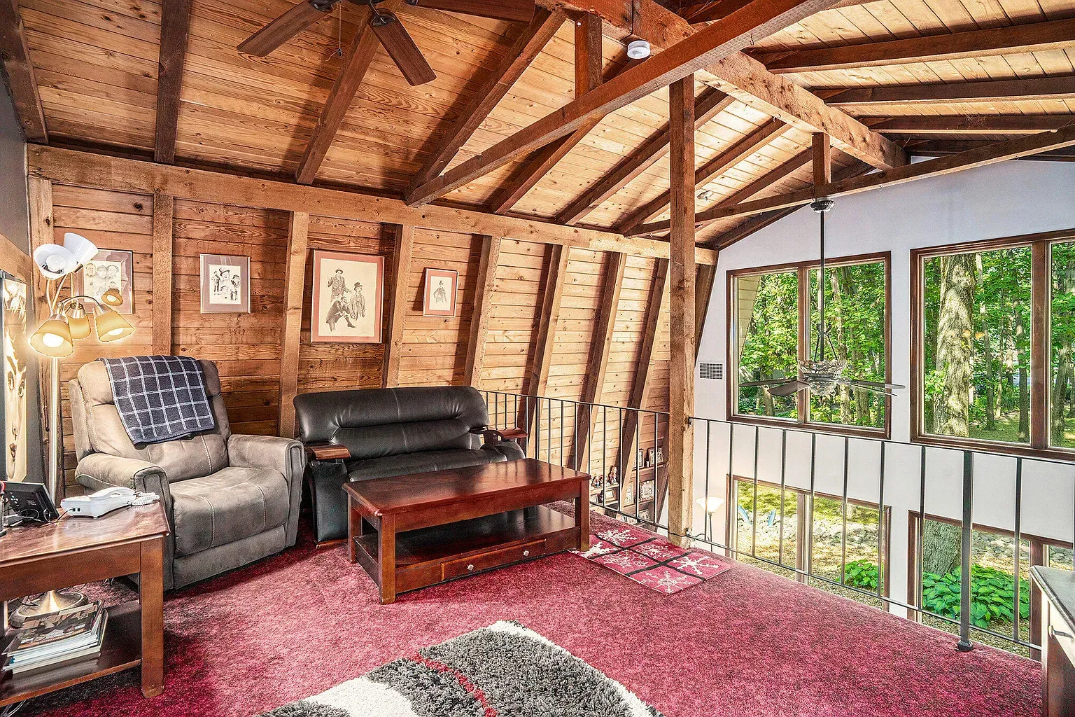 High ceiling, all wood everything. You can smell the cedar through the screen.