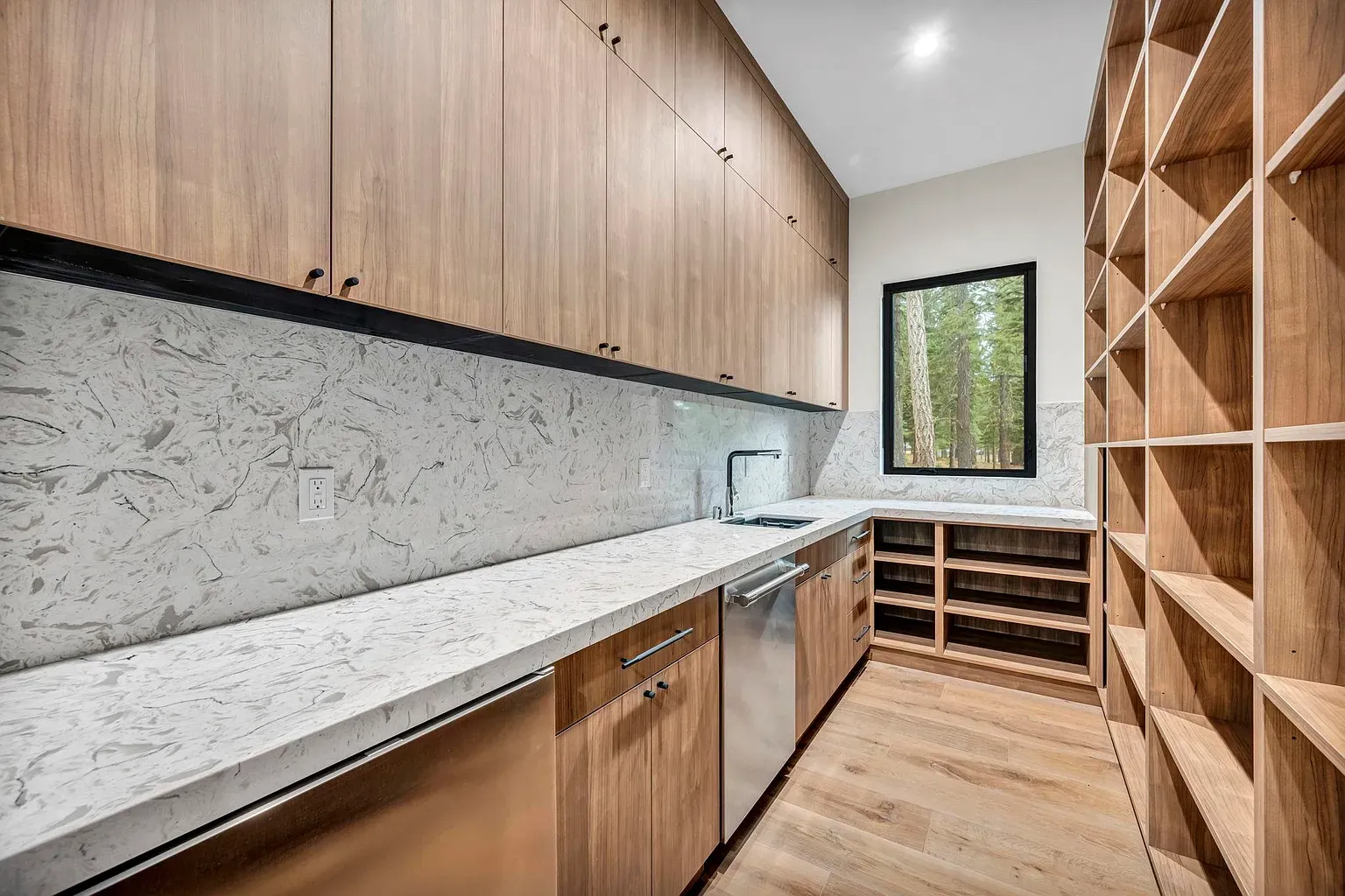 Pantry goals. clean lines, tons of storage, everything has a spot.