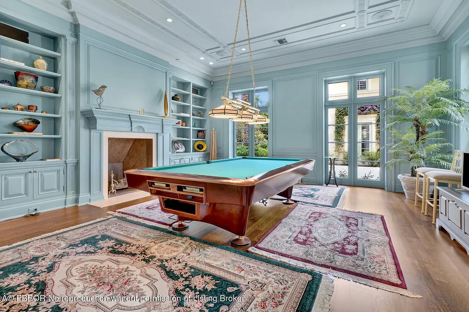Okay, game room — powder blue walls, dark pool table. Not sure about combo.