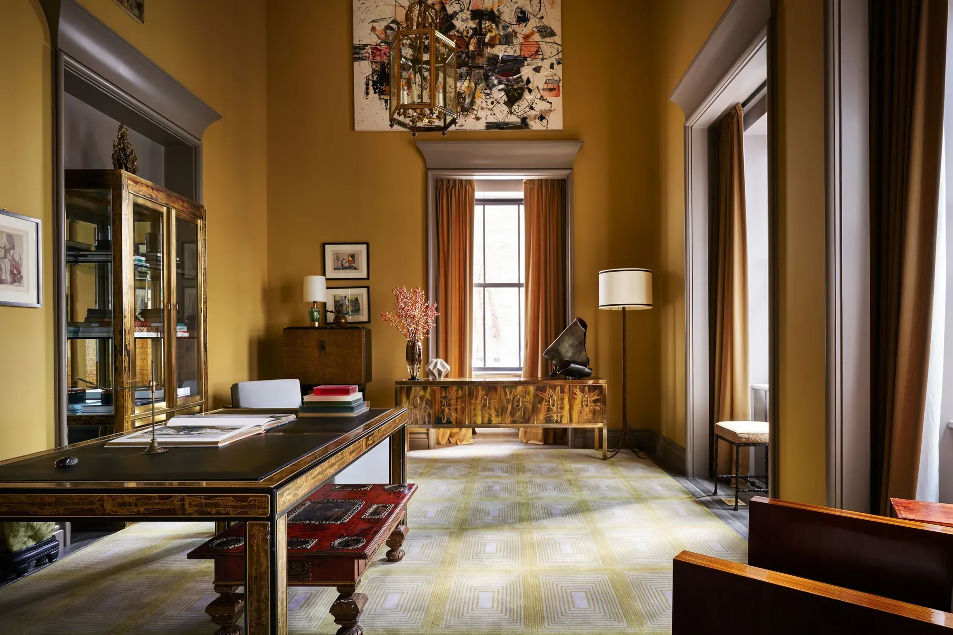 Tall window, warm yellow walls, golden trim. Feels afternoon sunlight forever.