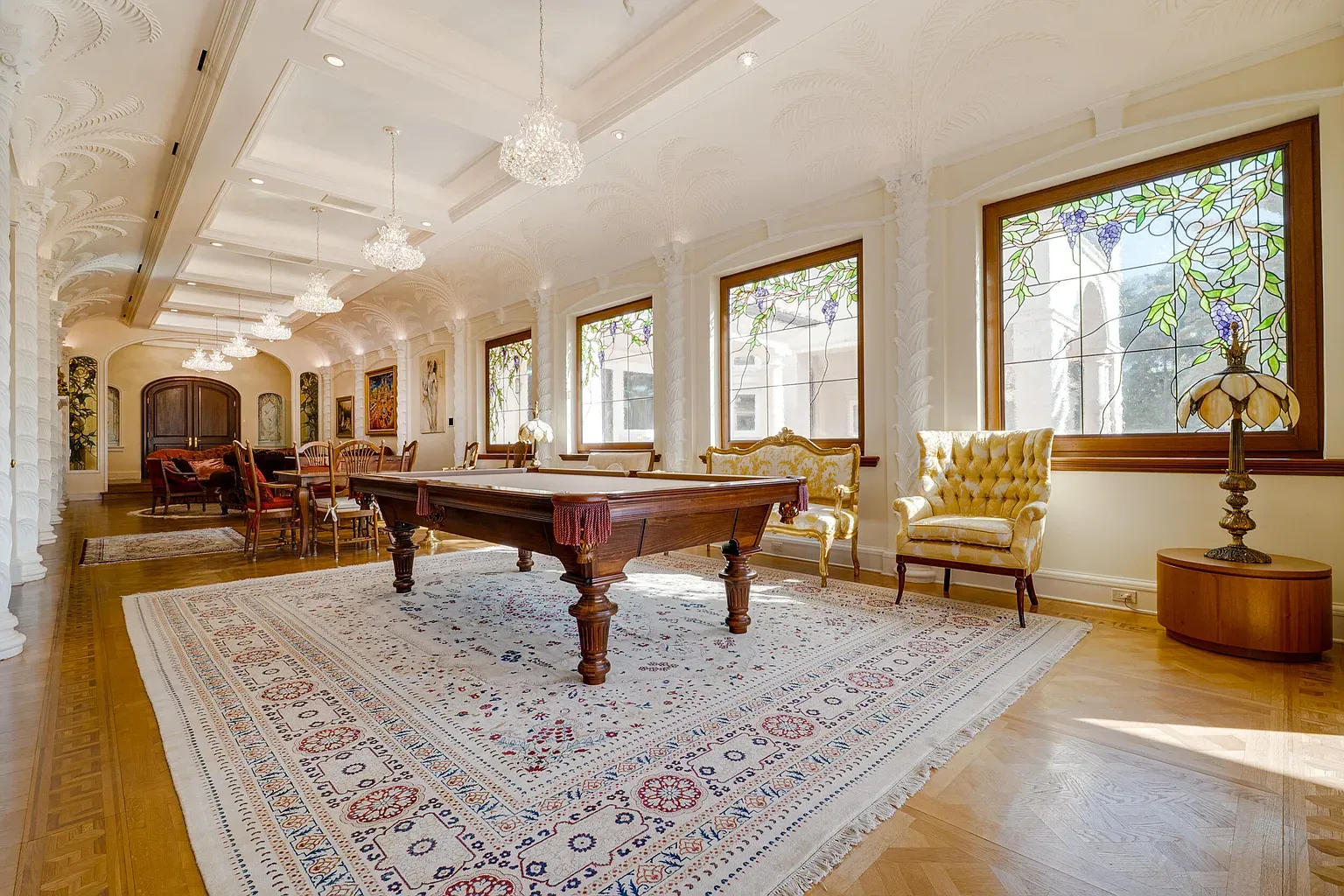 From this angle, the ceiling steals it. Pool table feels secondary.