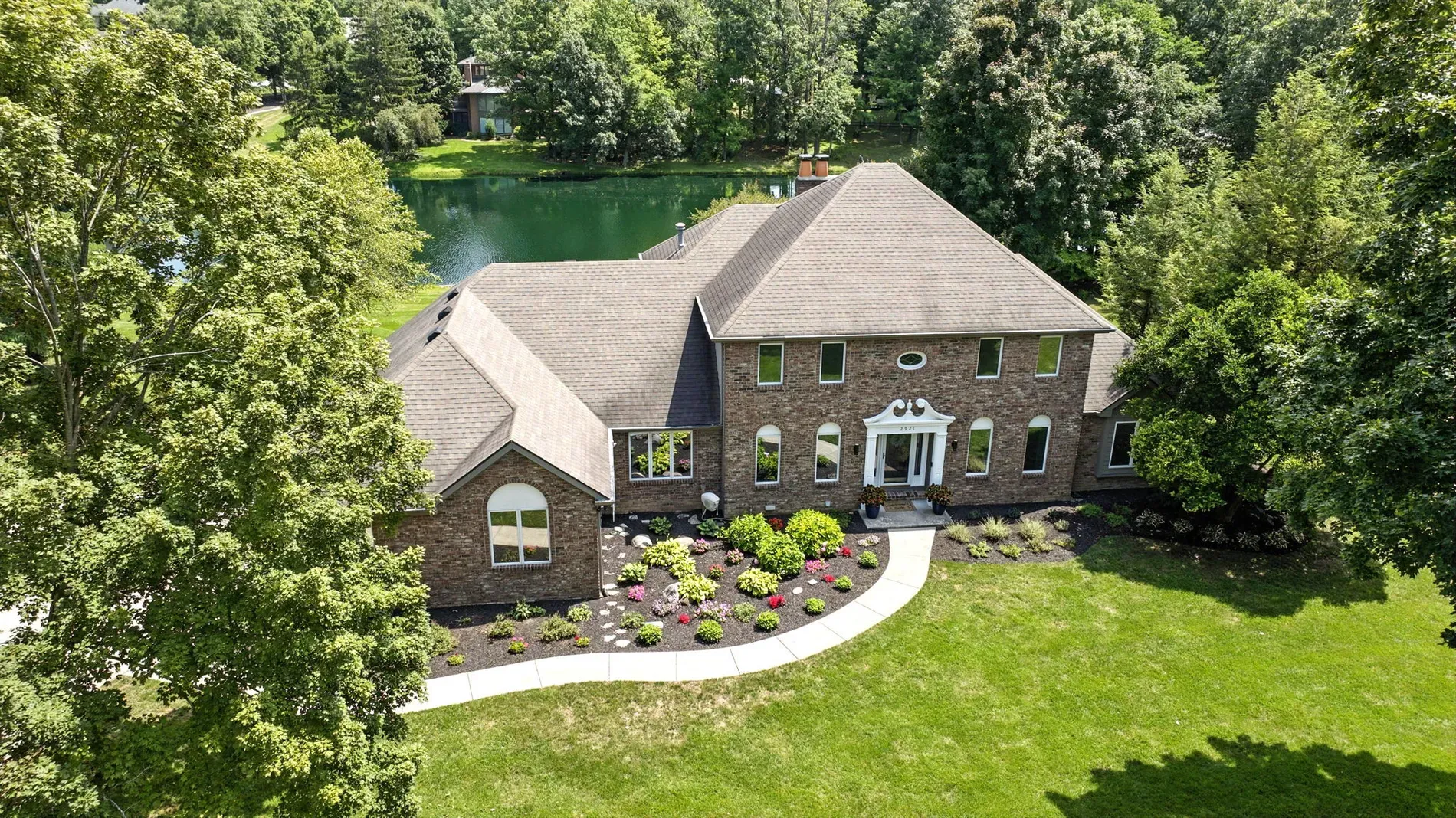 Another angle, gables on gables. Brick color is warm, pretty classic.