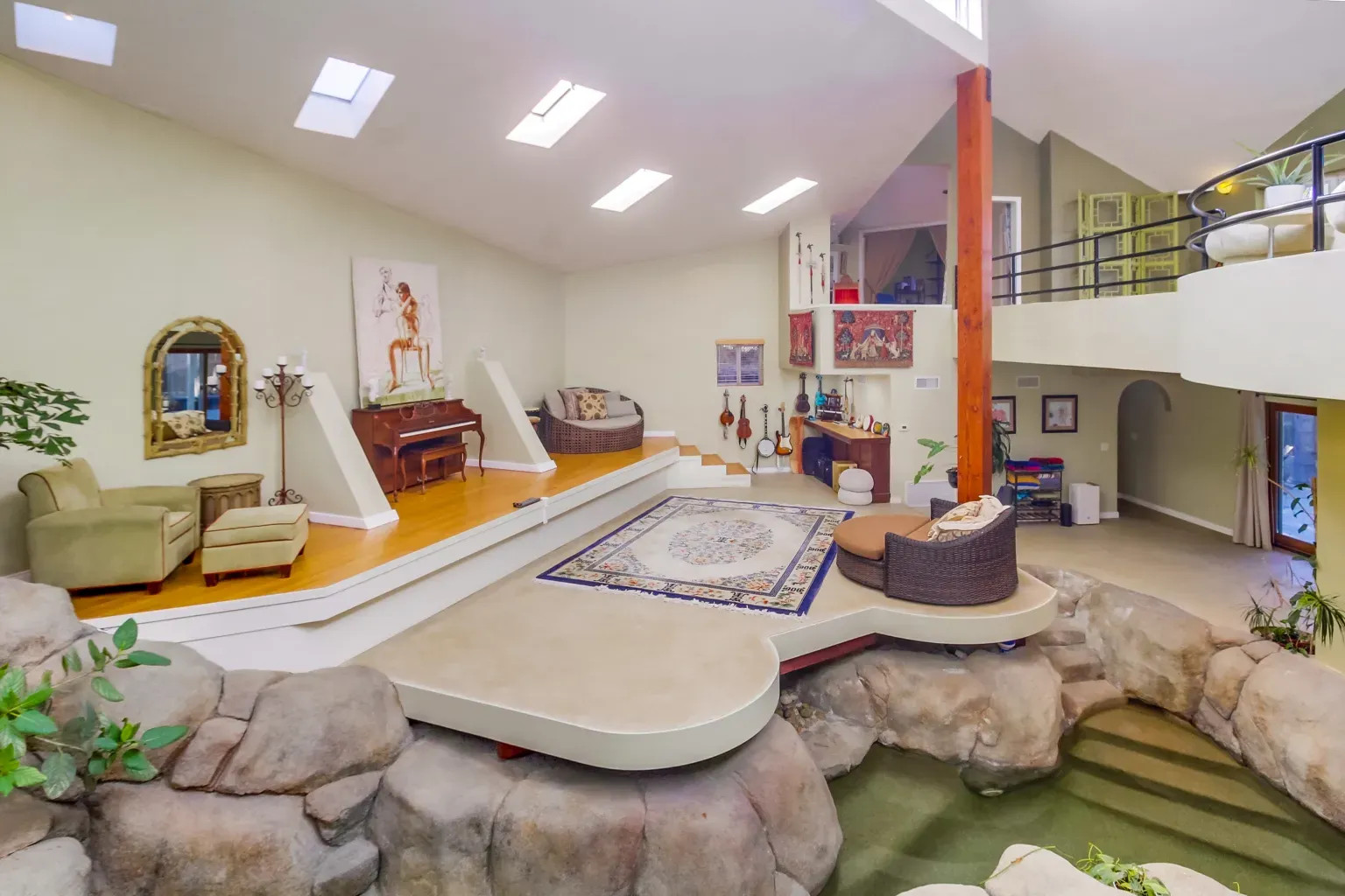 High ceilings, tons of skylights. Feels airy without being empty.