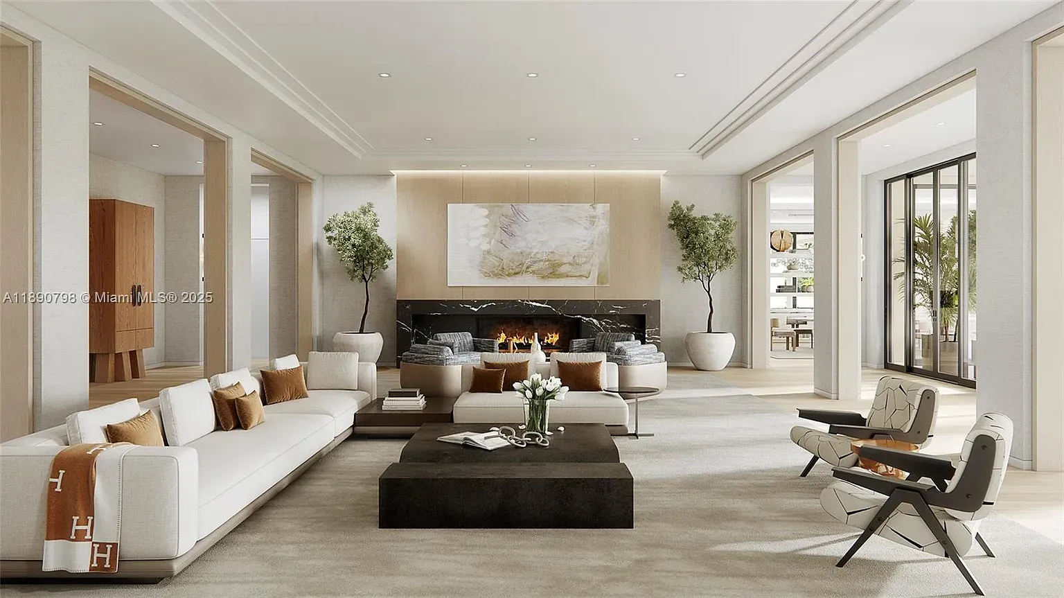 Another living area—creamy whites, warm beige, minimal furniture, in this shot.