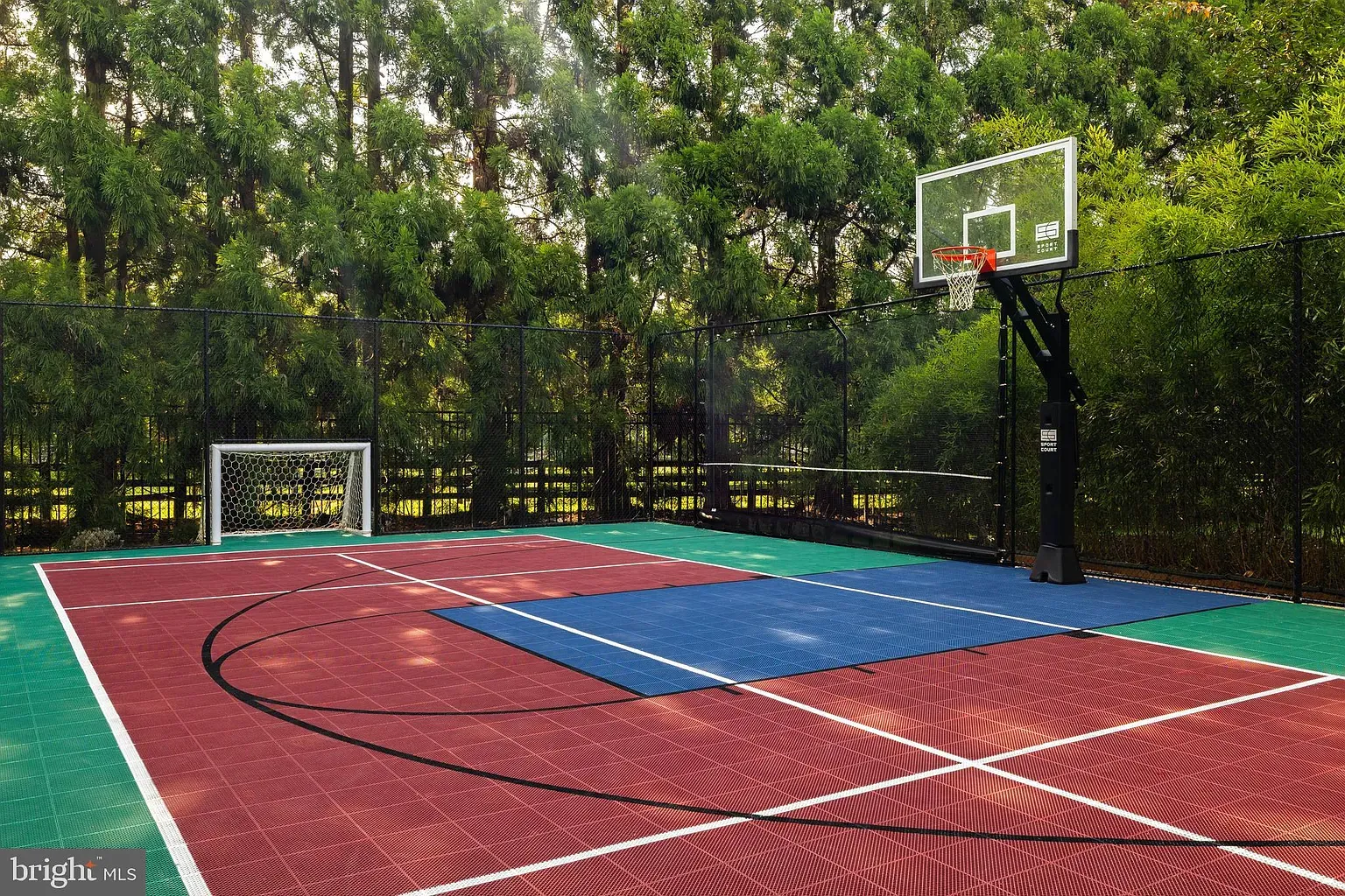Not sure about this combo—blue, red, green court. Loud but fun.