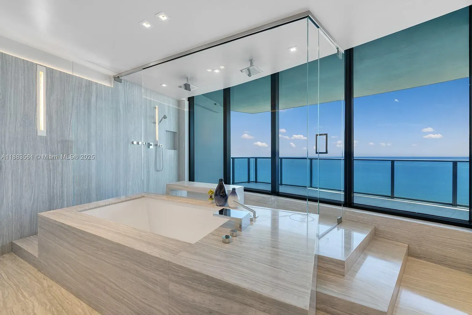 Bathroom flex. soft whites, gray, tub facing ocean. Honestly, I’d never leave.