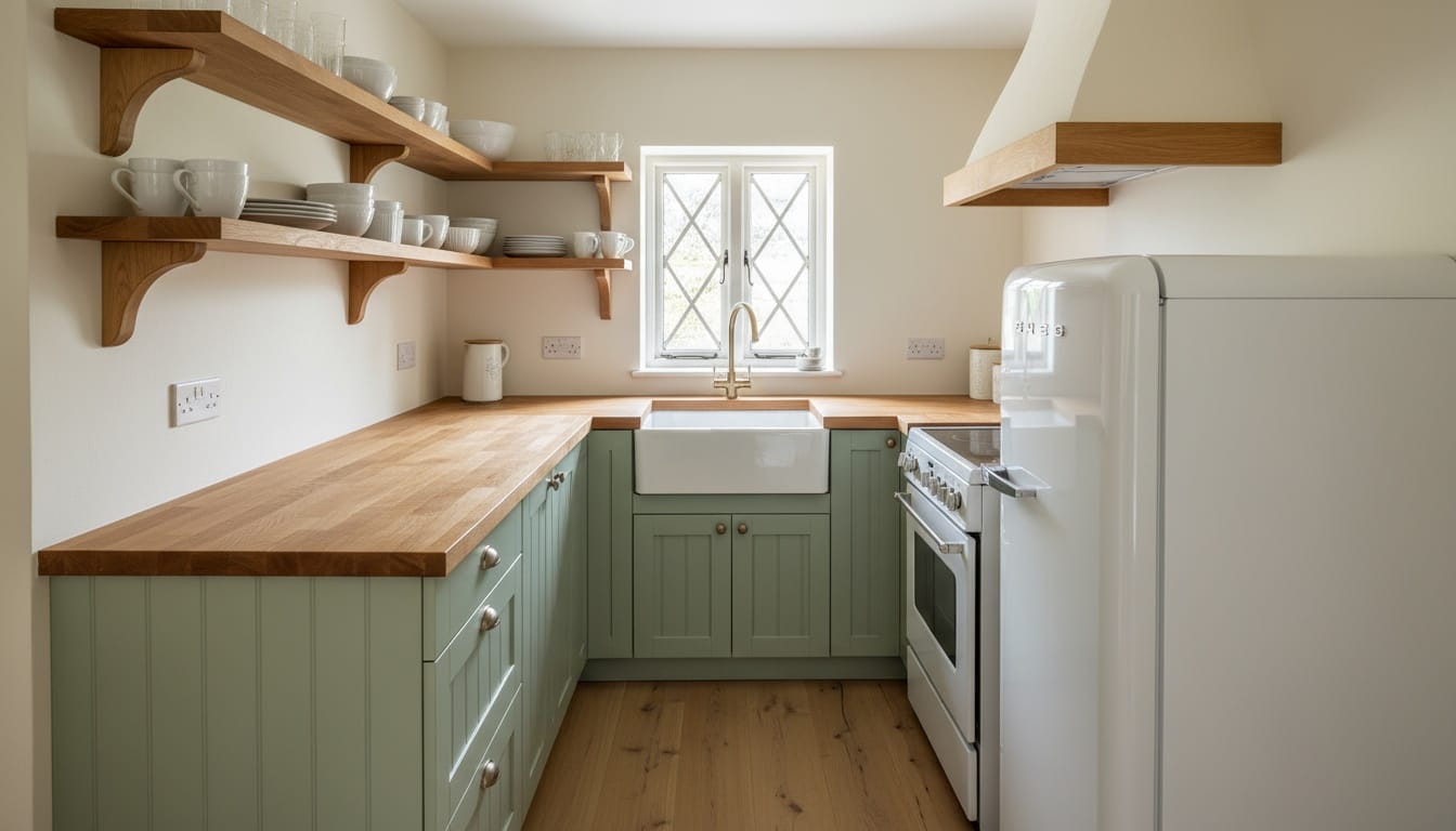 This galley kitchen keeps the spell simple.