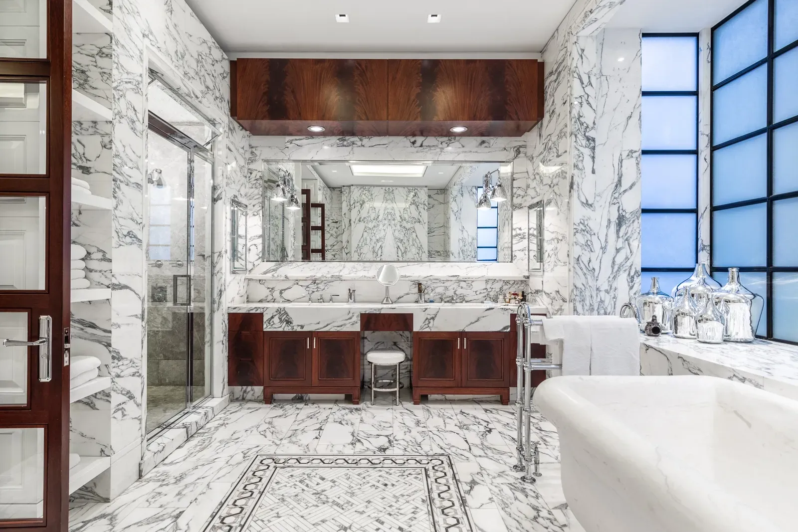 White marble again, gray veining. I mean, it's gorgeous, maybe too much?