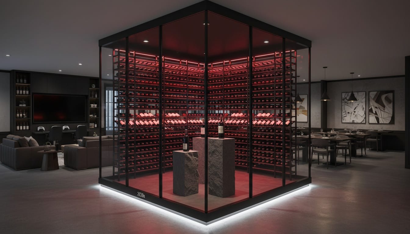 A glass wine vault that glows