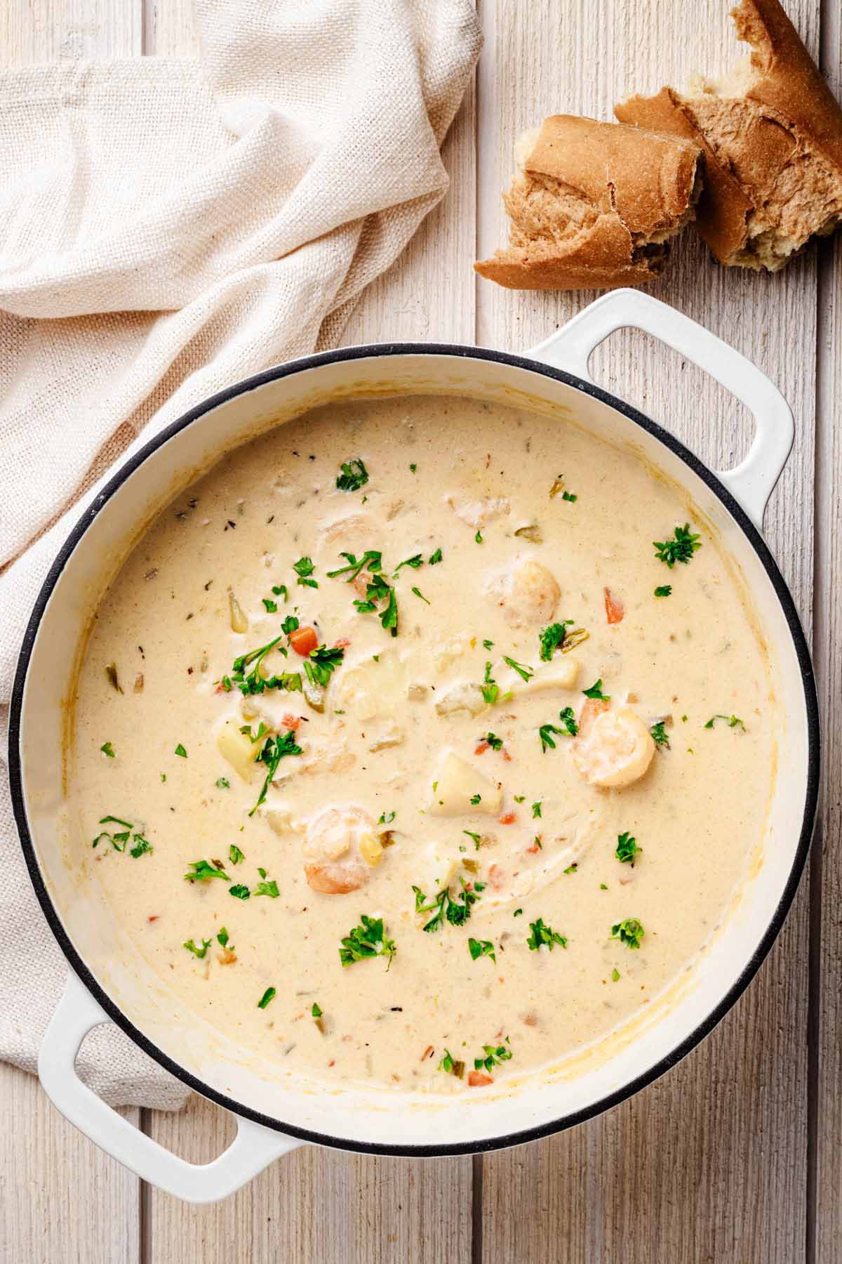 a creamy chowder with fresh seafood