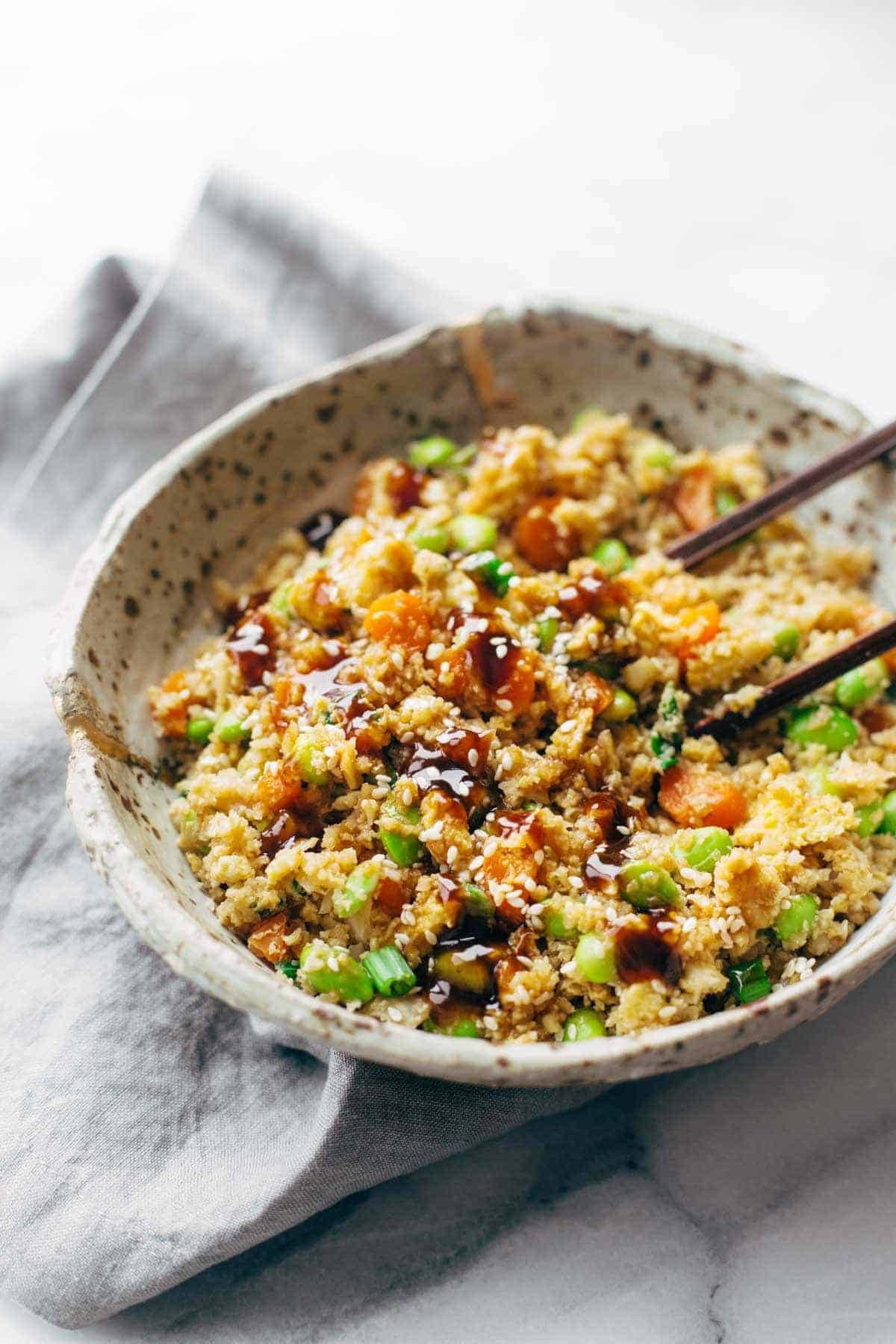 a healthy food dish with cauliflower rice