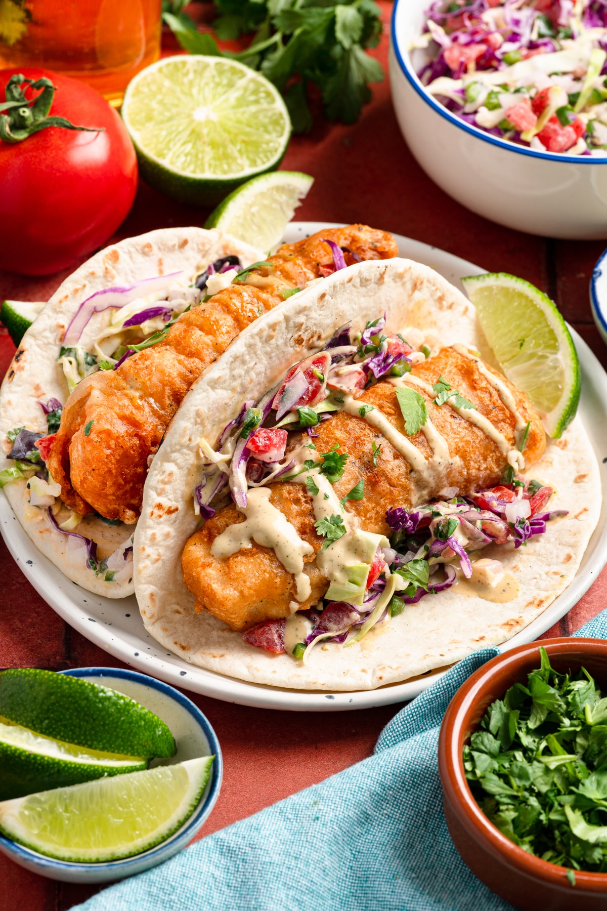 a California fish tacos with fresh toppings