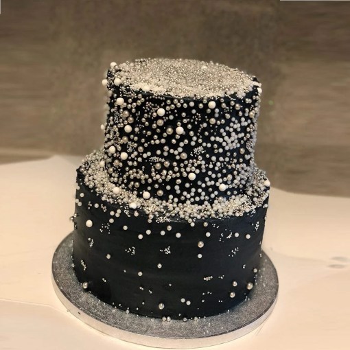 a cake with silver dragee sprinkles