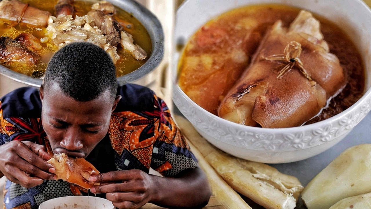 a savory cooked dish with boiled camel hoof stew