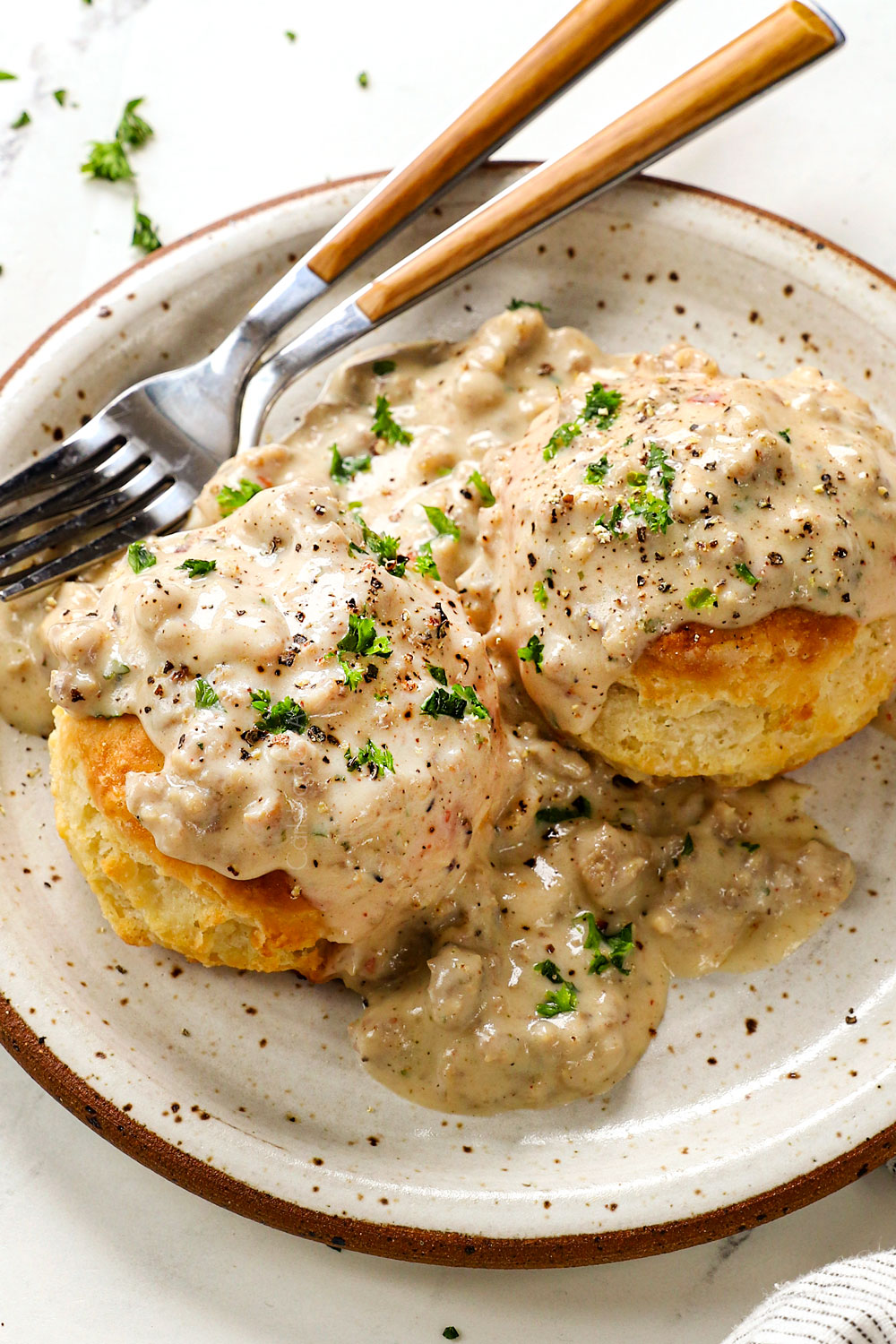 a hearty biscuits and gravy with biscuits and gravy