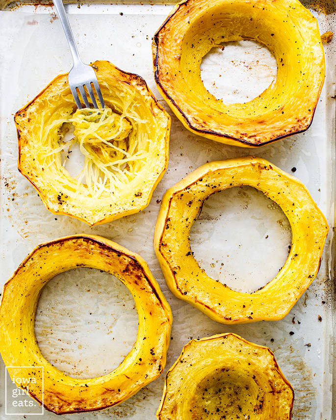 a cooked spaghetti squash with strands