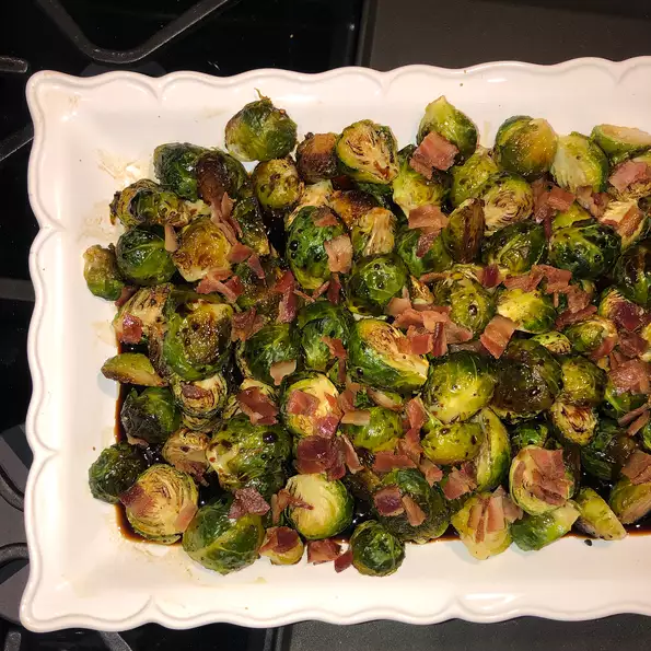 Glazed Brussels Sprouts with Bison Bacon
