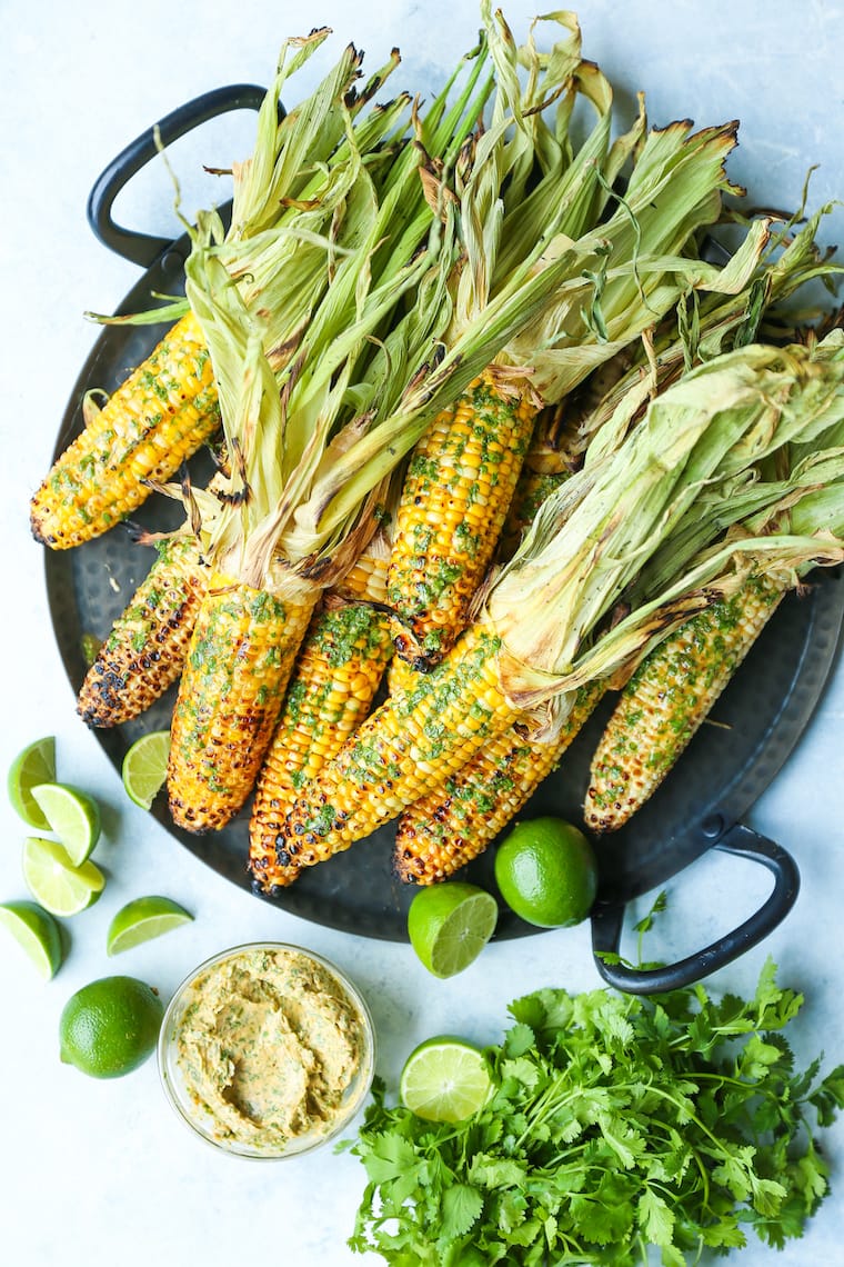 Grilled corn on the cob with lime and cilantro