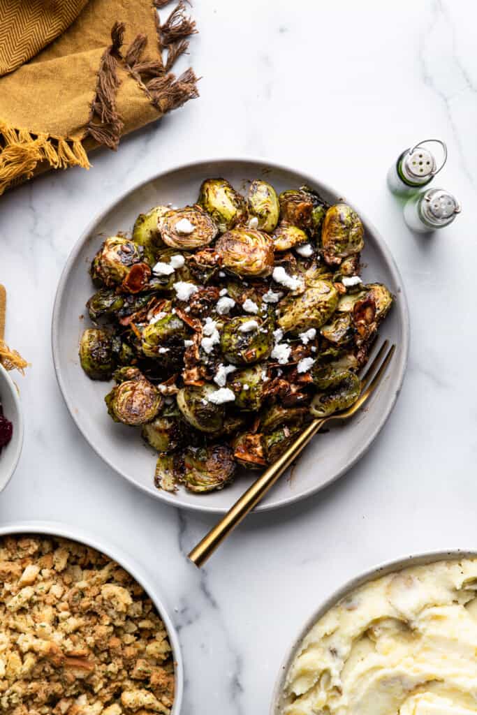 Oven Balsamic Roasted Brussels Sprouts With Goat Cheese