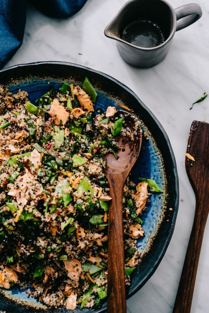 SALMON QUINOA SALAD WITH HONEY SOY DRESSING