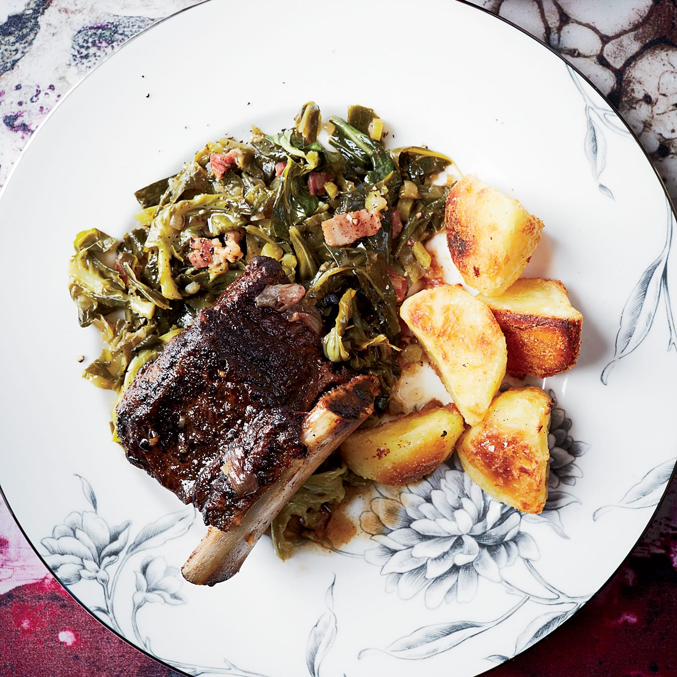 Braised Short Ribs with Miso Collard Greens