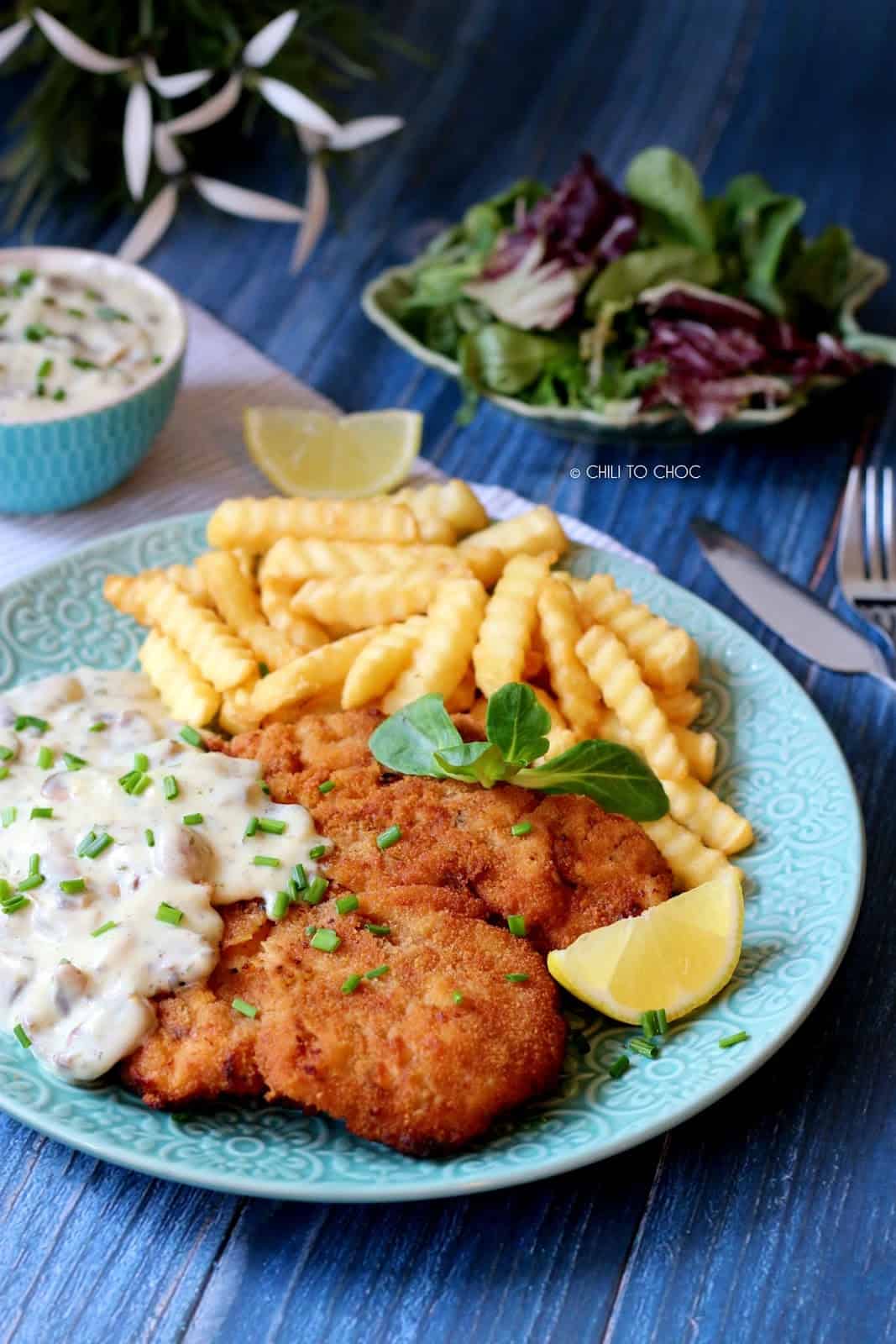 chicken schnitzel with mushroom sauce
