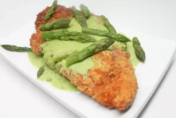 Creamy Asparagus Sauce with Chicken Schnitzel