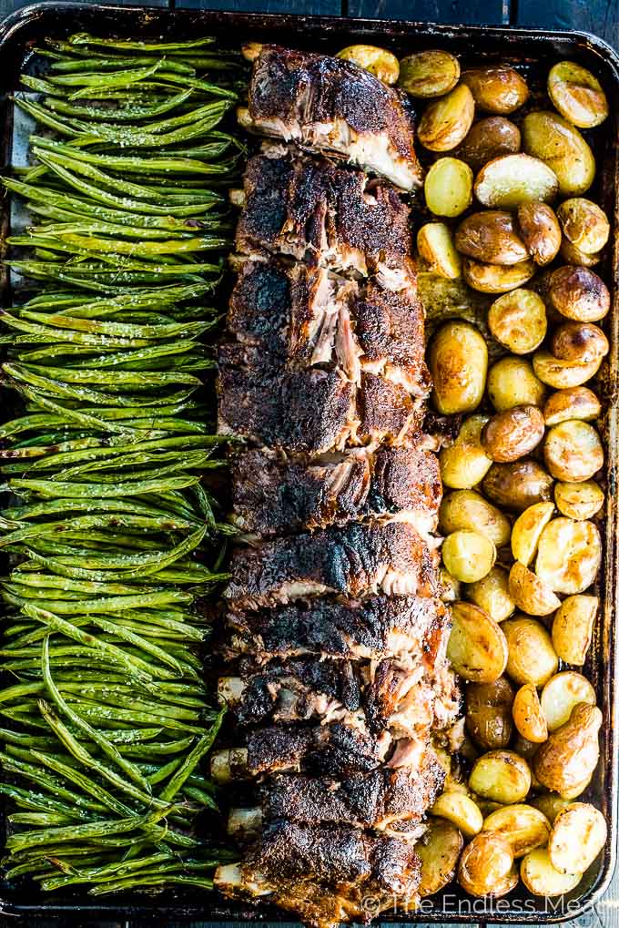 Oven Baked Ribs with Potatoes and Green Beans
