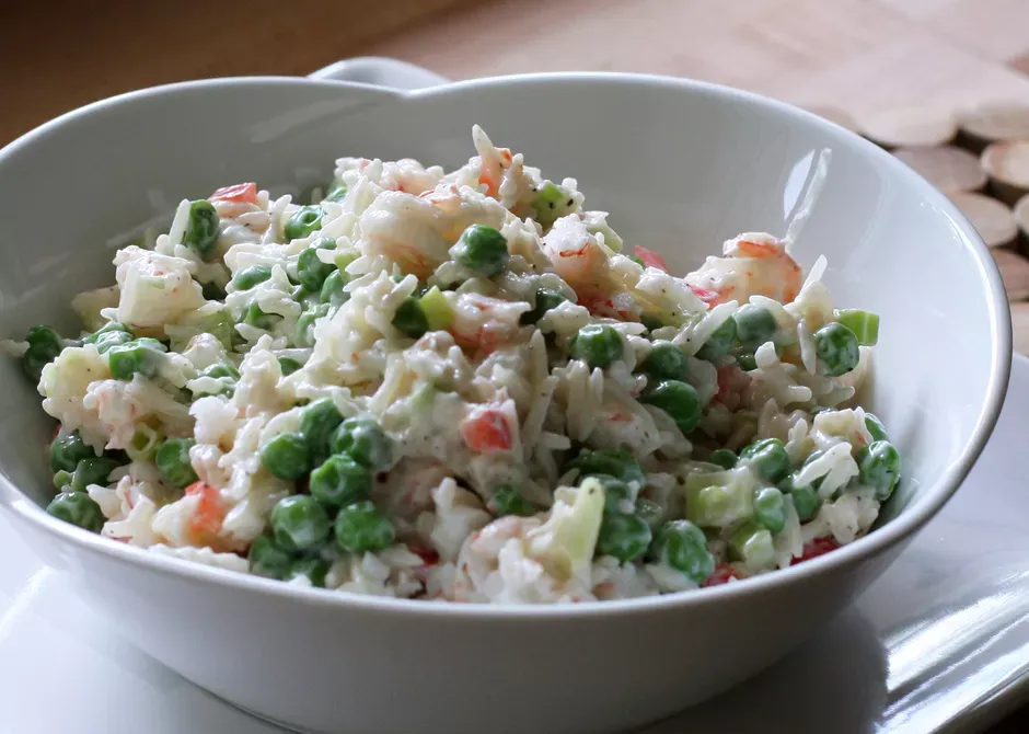Shrimp and Rice Salad With Peas and Celery