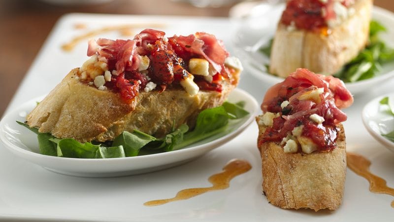 Tomato, Blue Cheese and Prosciutto Bruschetta