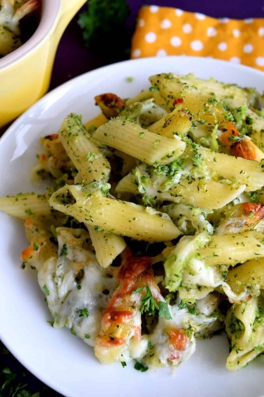 Baked Pasta with Broccoli Pesto and Mozzarella