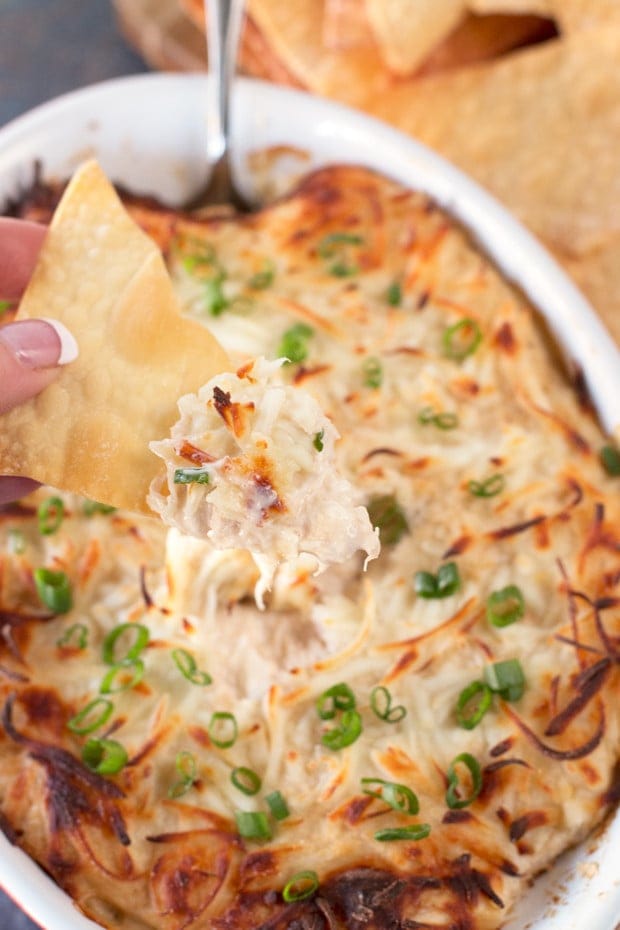 Crab Rangoon Dip with Wonton Chips