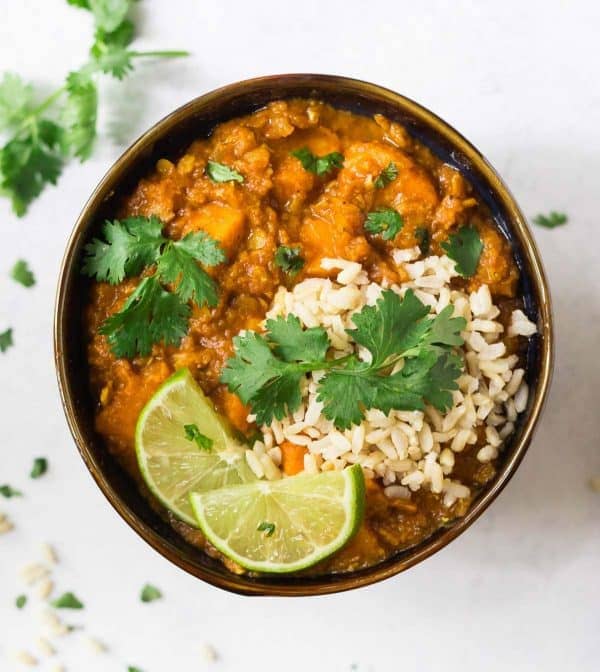 Slow Cooker Red Lentil Curry with Sweet Potatoes