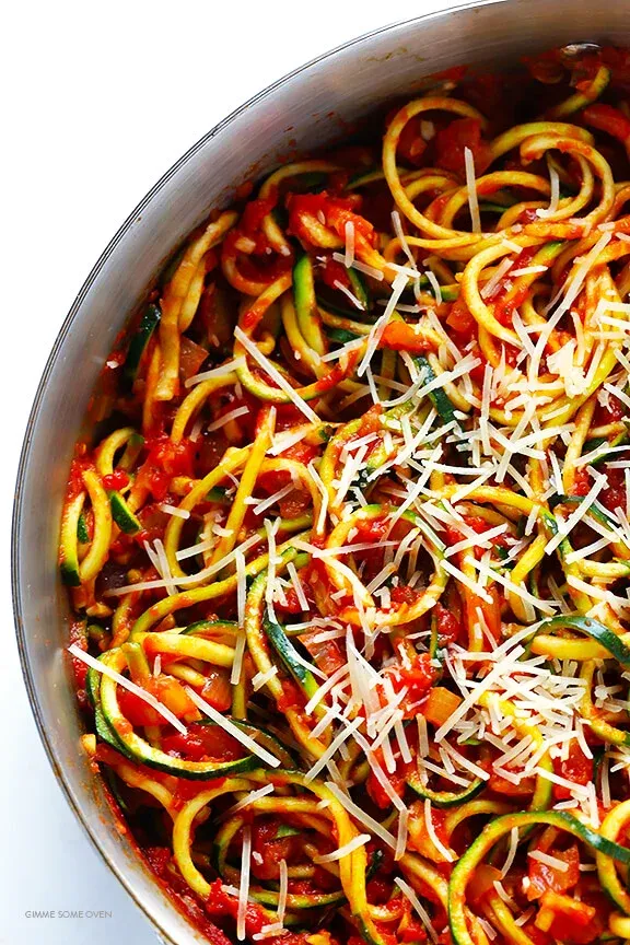 Zoodles Marinara (Zucchini Noodles with Chunky Tomato Sauce)