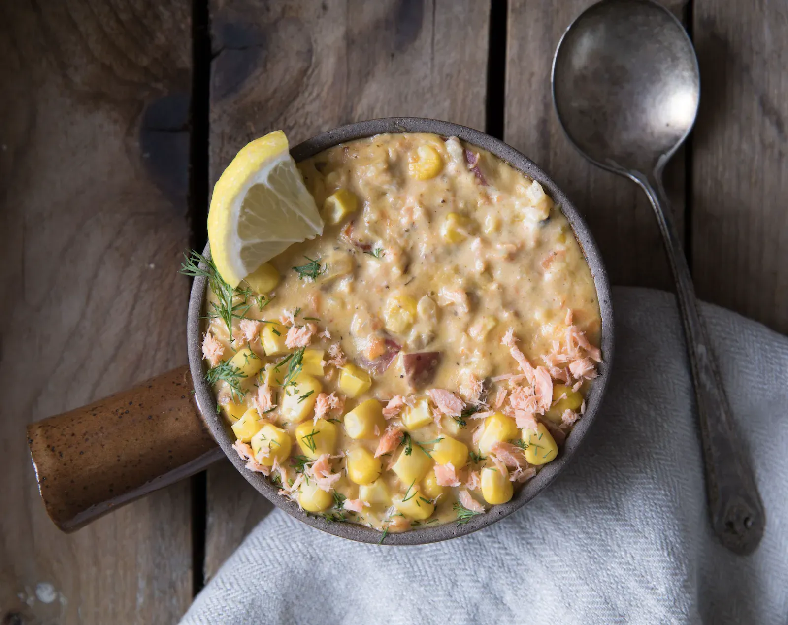 Loaded Potato Corn Chowder with Smoked Salmon